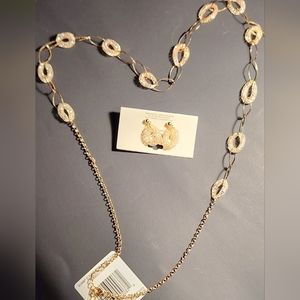 Delicate gold-plated chain with airy rings and earrings. Set.